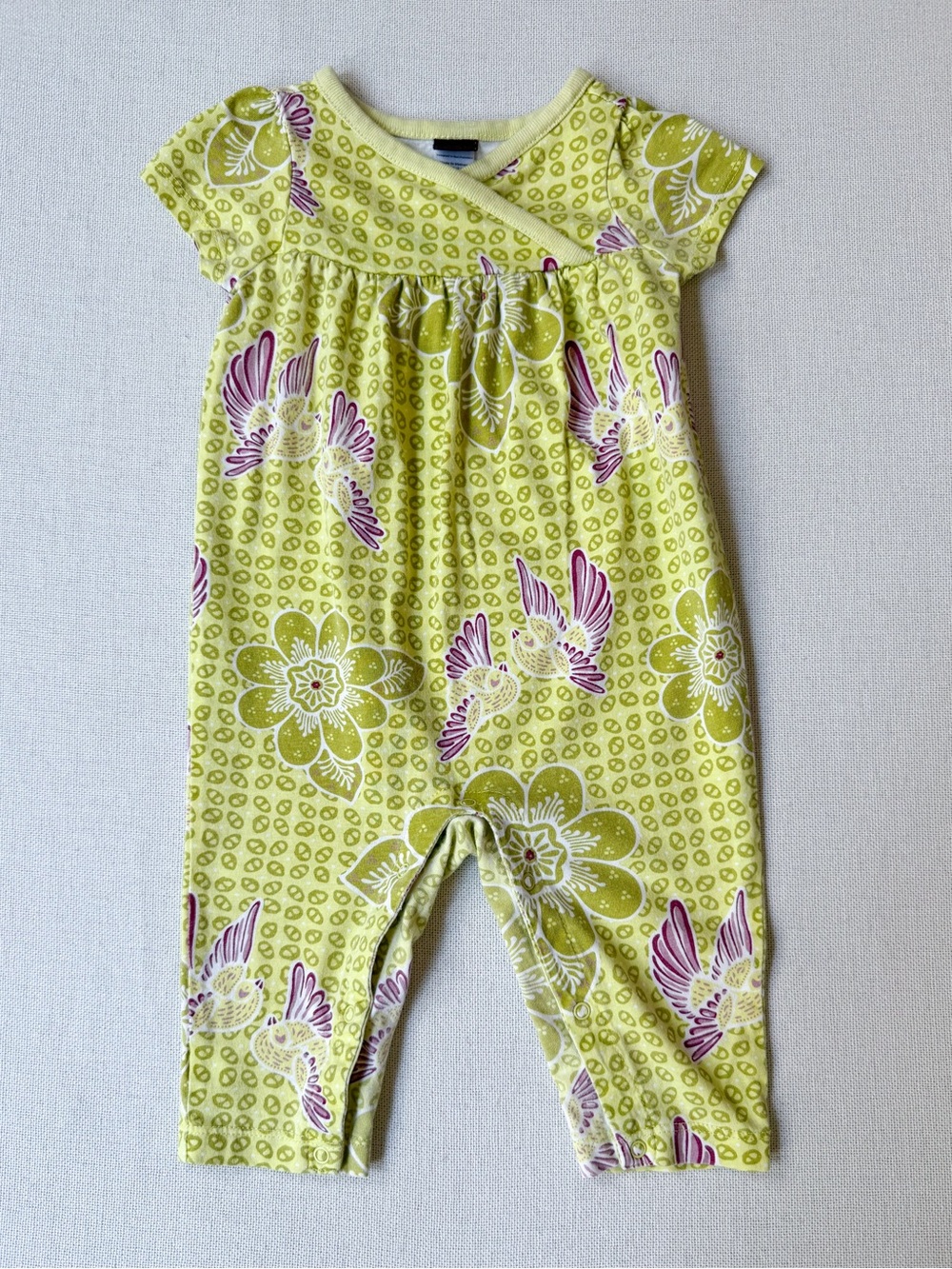 Tea Boho Botanical Floral Print 100% Cotton Short Sleeve Romper 3-6 Months